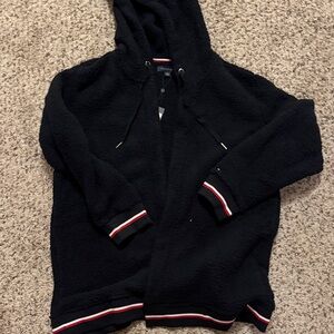Tommy Hilfiger Black Sherpa Jacket with Red and White Accents